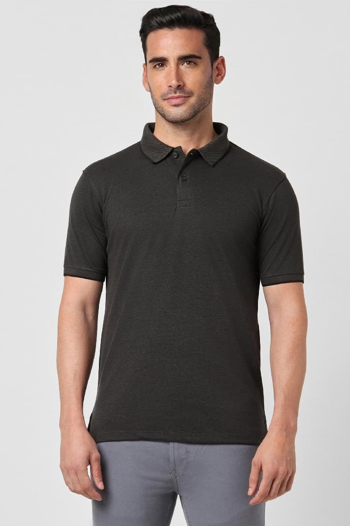Men's Grey Casual Solid Regular Fit Polo Tshirt