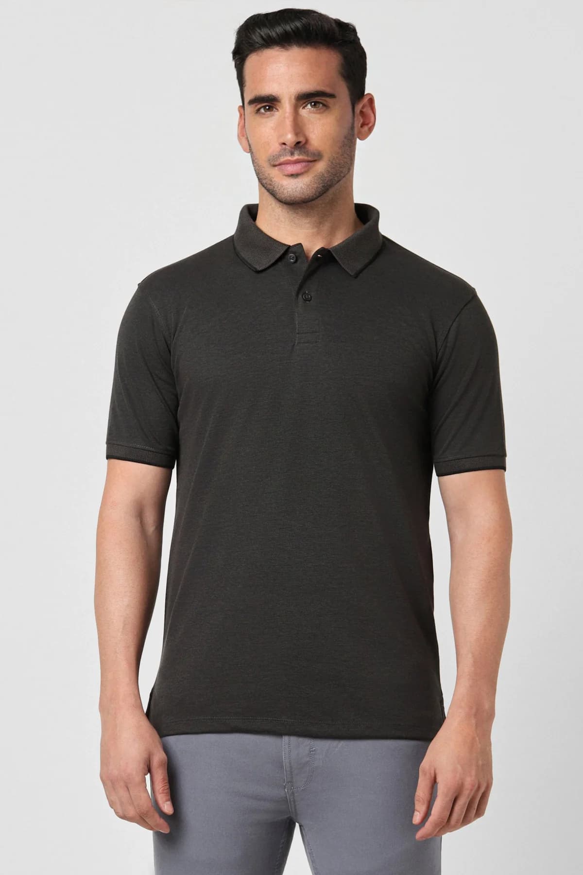 Men's Grey Casual Solid Regular Fit Polo Tshirt