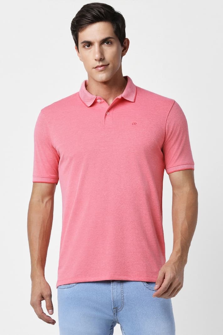 Men's Pink Casual Solid Regular Fit Polo Tshirt