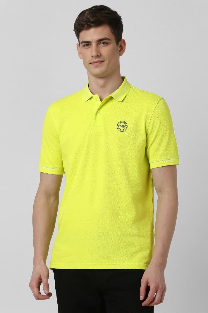 Men's Yellow Casual Solid Regular Fit Polo Tshirt