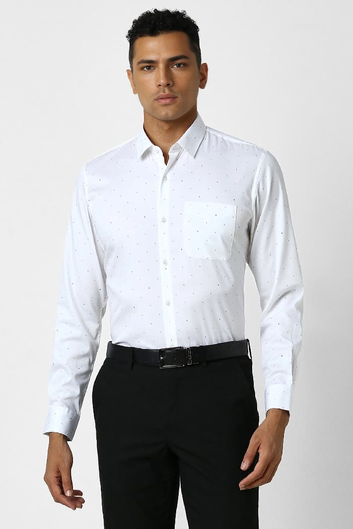 Men's White Formal Printed Slim Fit Shirt
