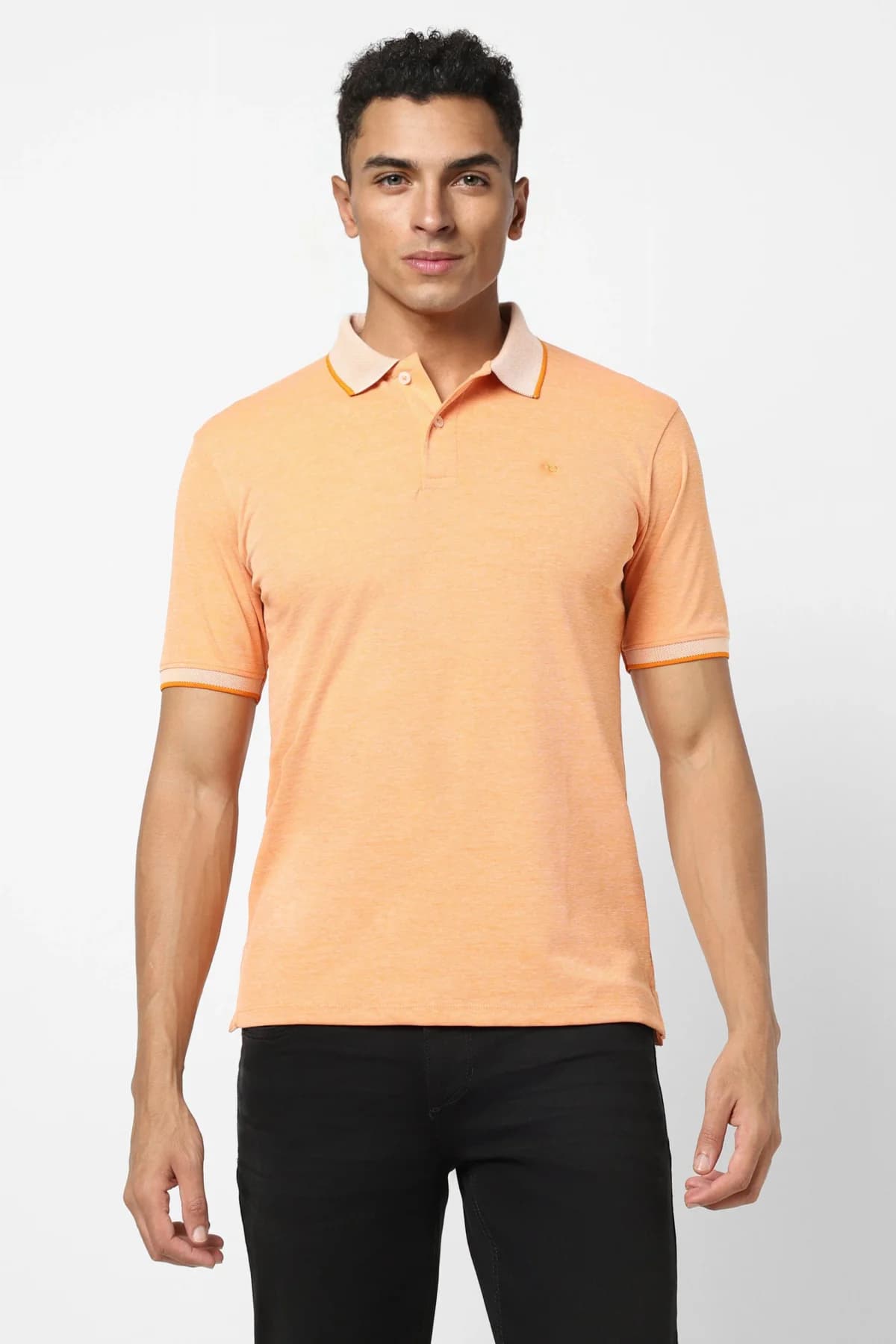 Men's Orange Casual Solid Regular Fit Polo Tshirt