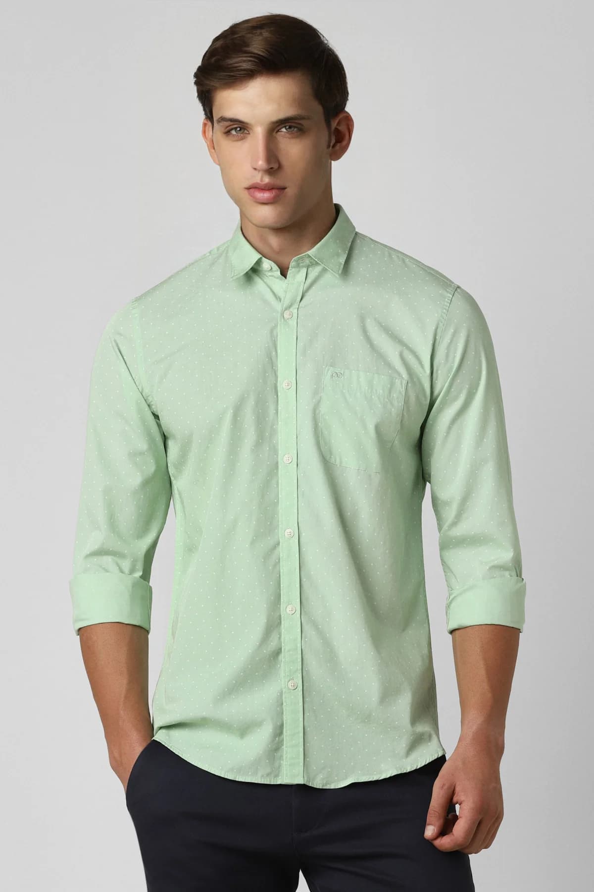Men's Green Casual Printed Slim Fit Cotton Shirt
