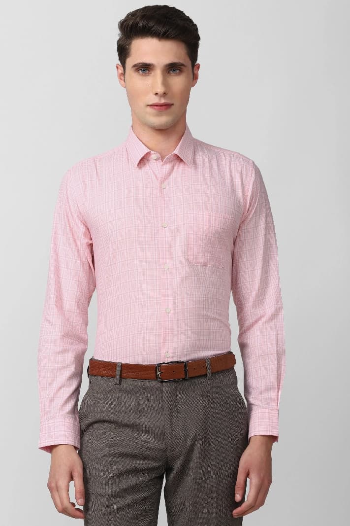 Men's Pink Formal Checked Slim Fit Shirt