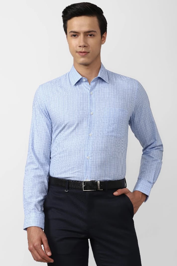 Men's Blue Formal Checked Slim Fit Shirt