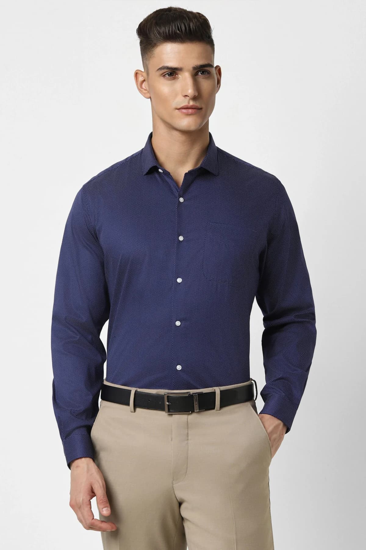 Men's Navy Formal Printed Slim Fit Cotton Shirt