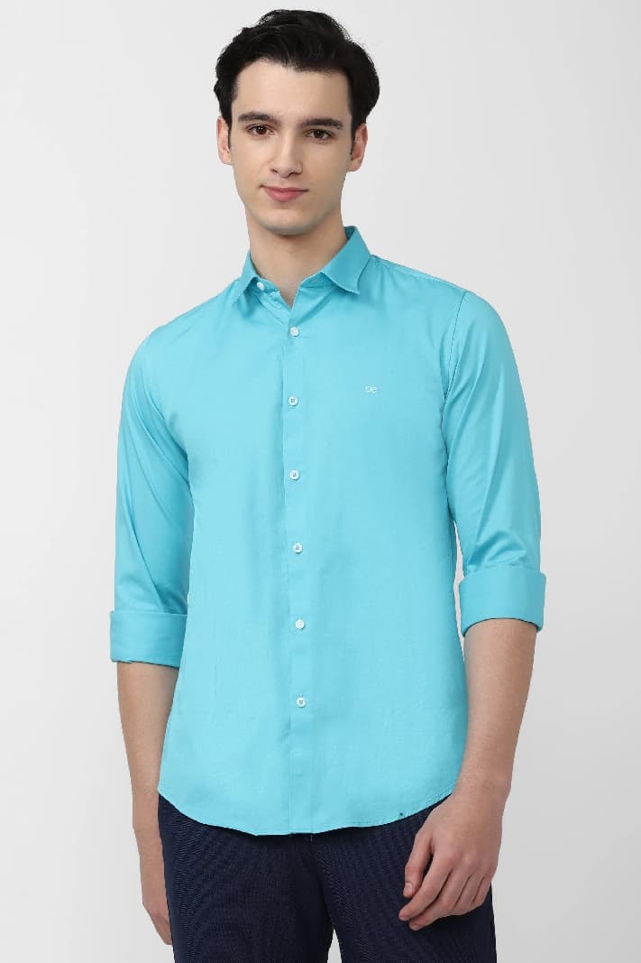 Men's Blue Casual Solid Slim Fit Shirt
