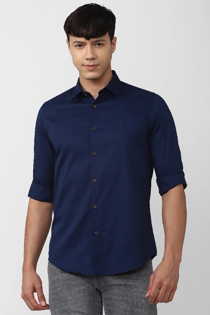 Men's Navy Casual Solid Slim Fit Shirt