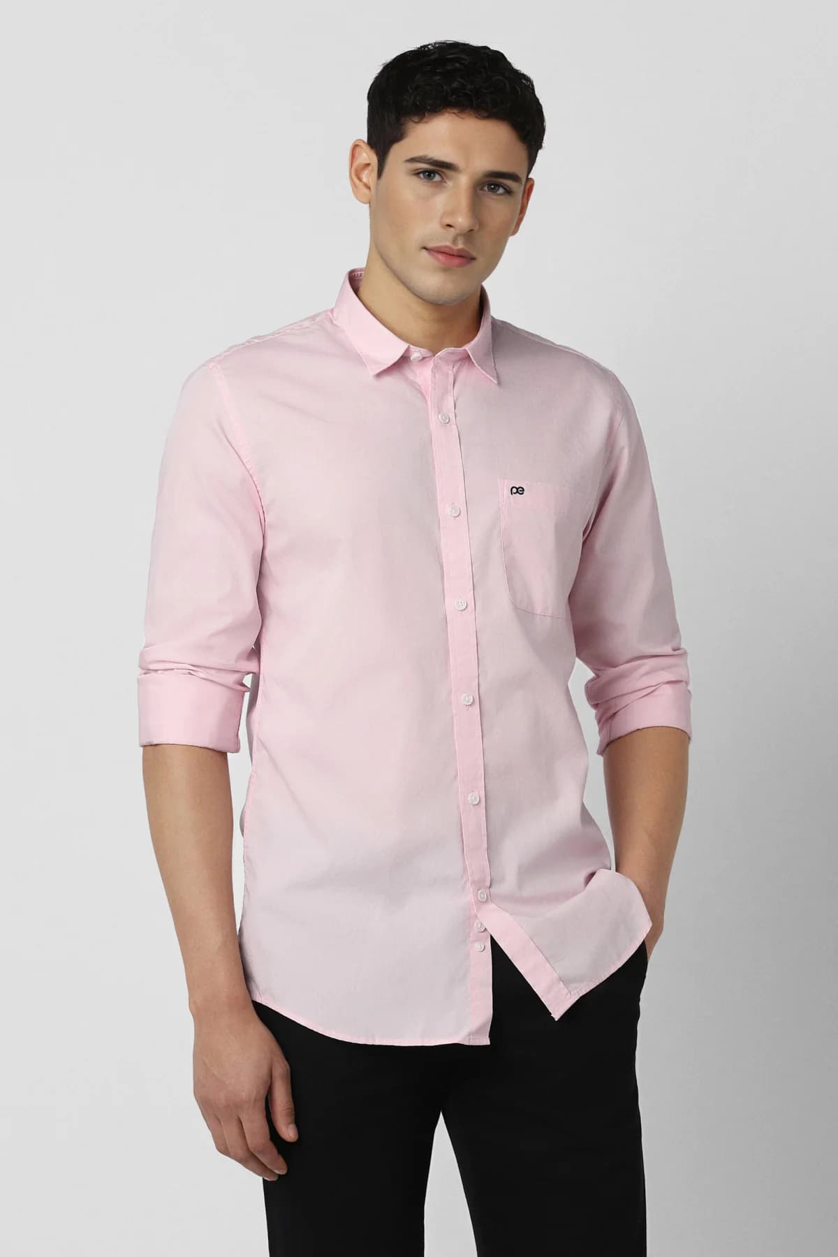Men's Pink Casual Solid Slim Fit Cotton Shirt
