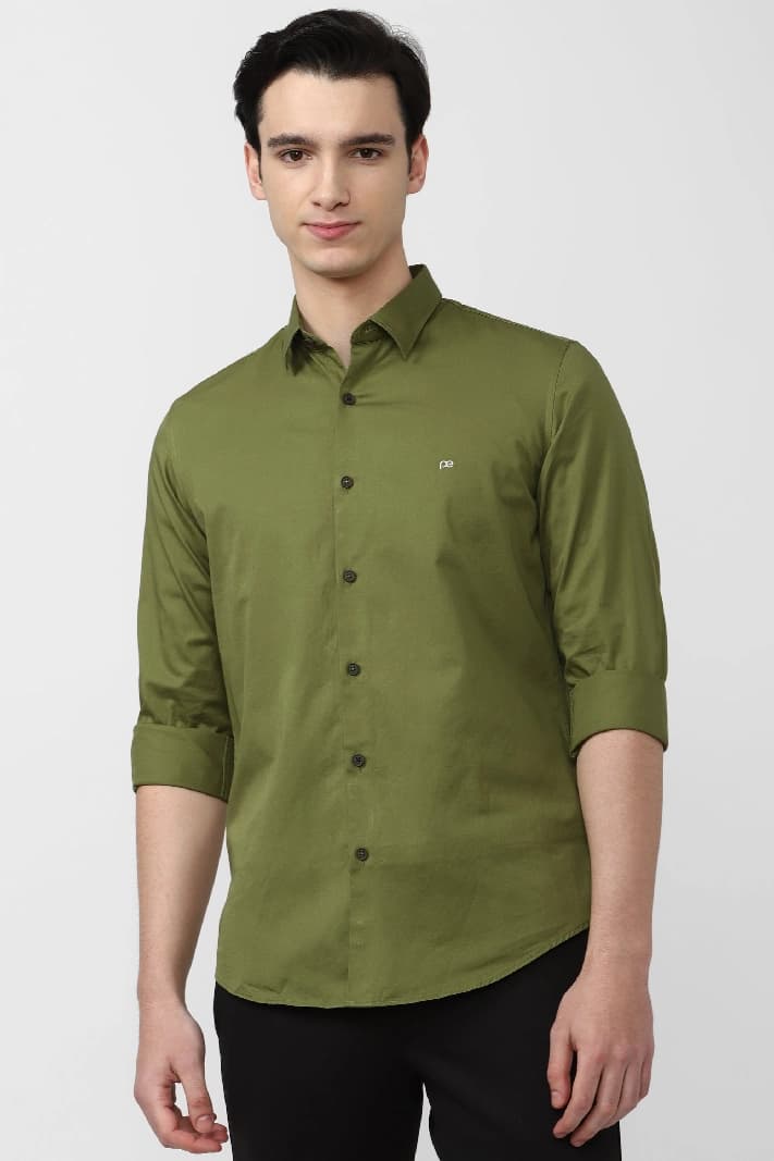 Men's Green Casual Solid Slim Fit Shirt