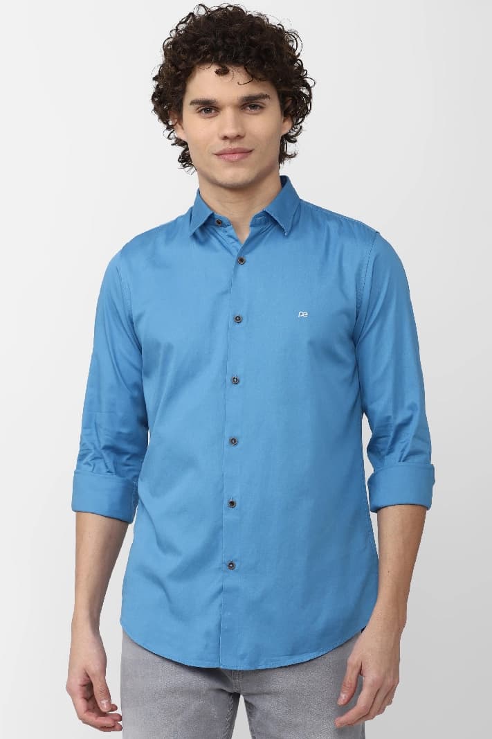 Men's Blue Casual Solid Slim Fit Shirt
