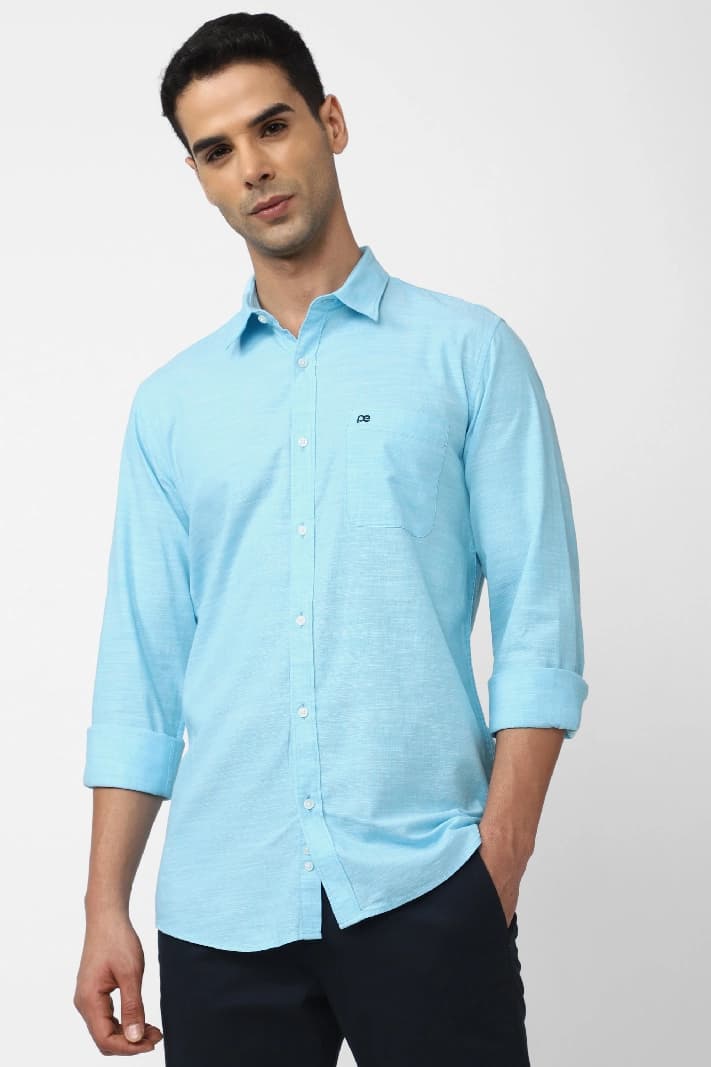 Men's Blue Casual Solid Slim Fit Shirt