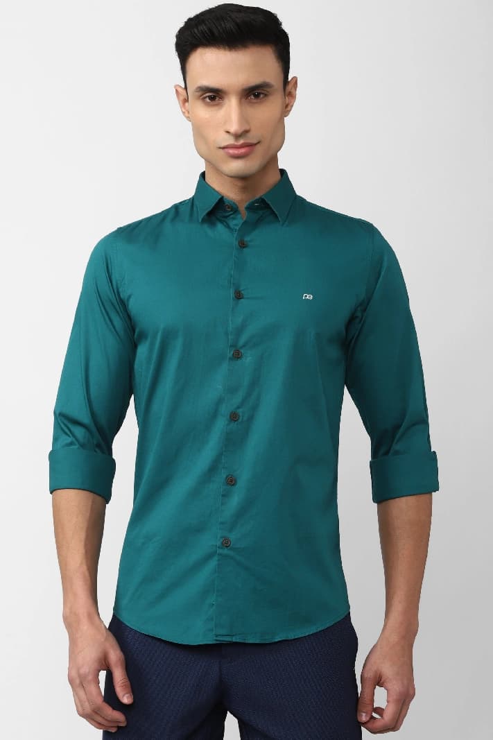 Men's Green Casual Solid Slim Fit Shirt