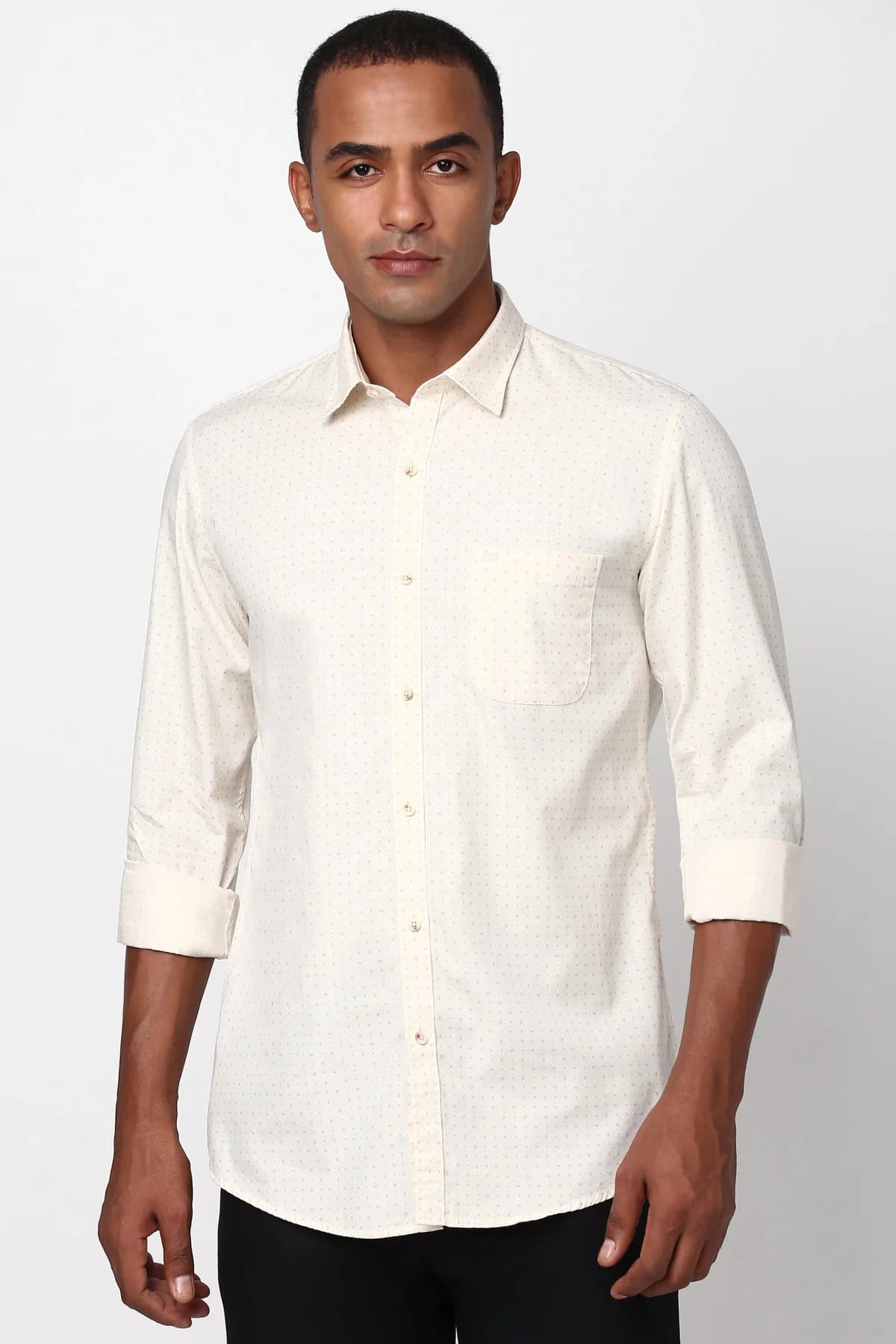 Men's White Casual Printed Slim Fit Cotton Shirt