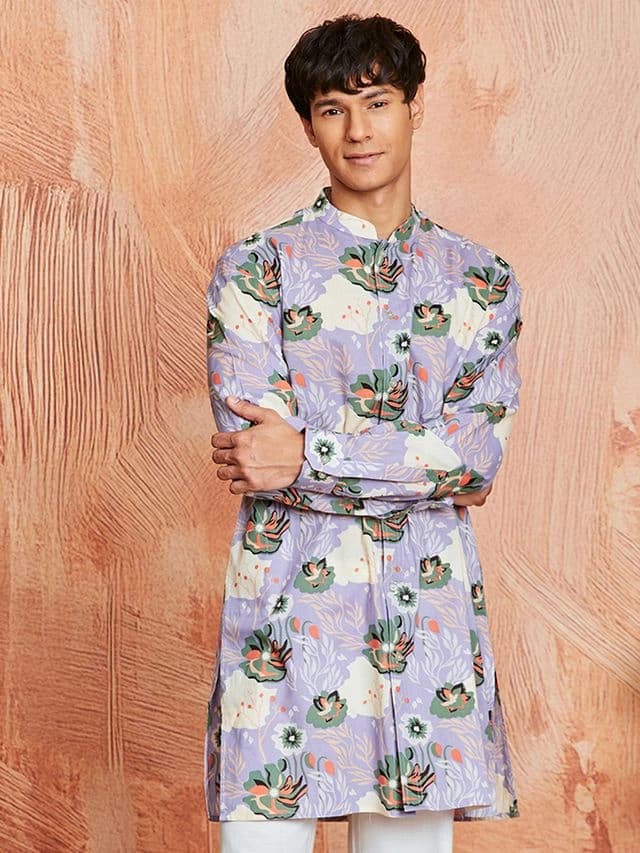 Men's Purple Festive Printed Kurta