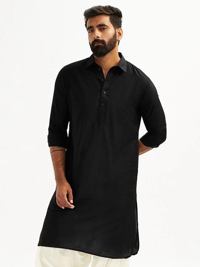 Men's Black Festive Solid Kurta