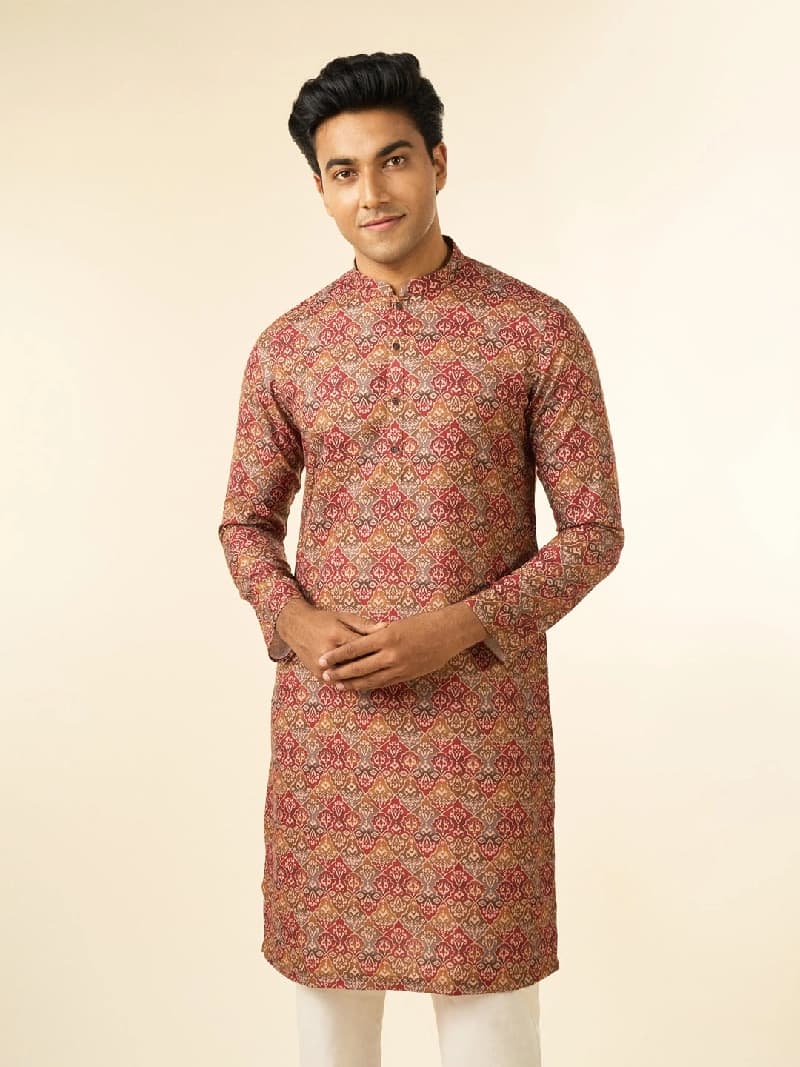 Men's Brown Festive Printed Kurta