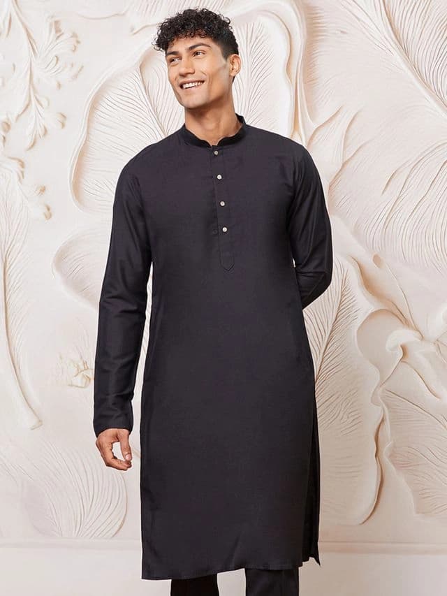Men's Black Festive Solid Kurta