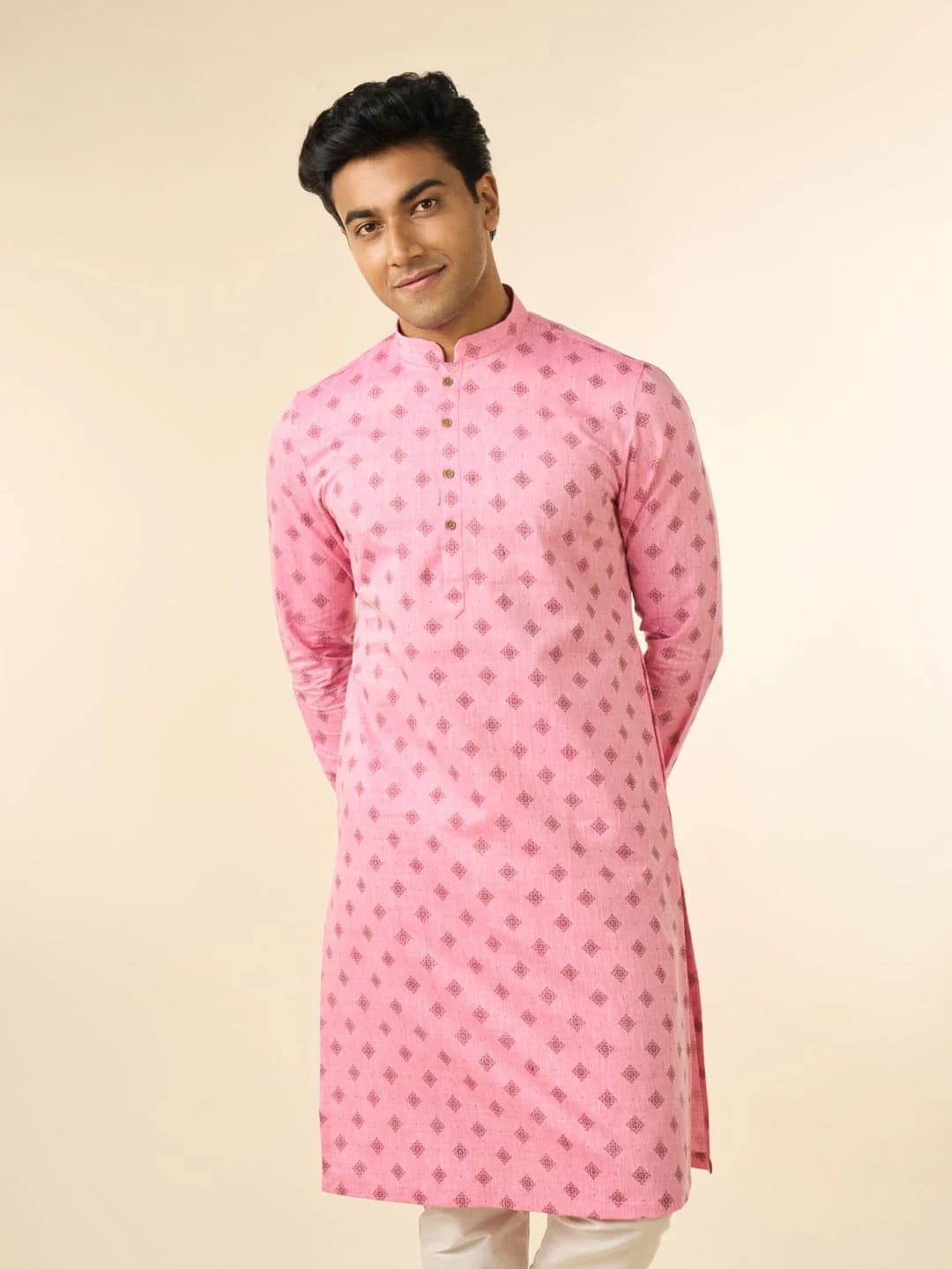 Men's Pink Festive Printed Cotton Kurta