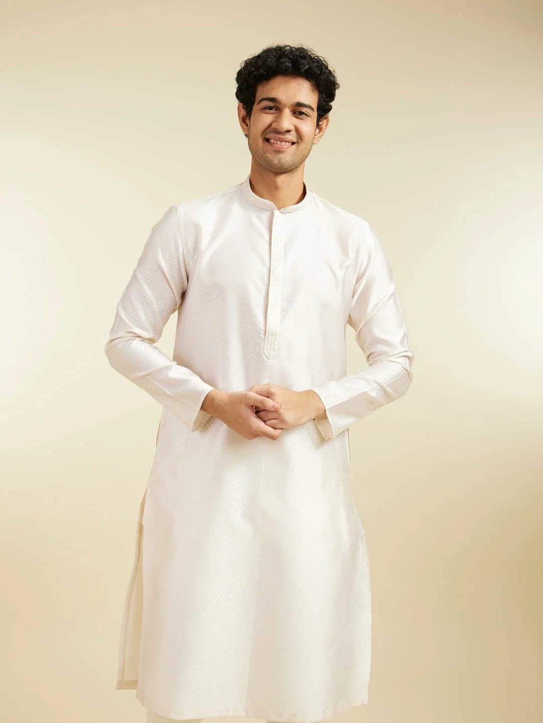 Men's Cream Festive Silk Kurta