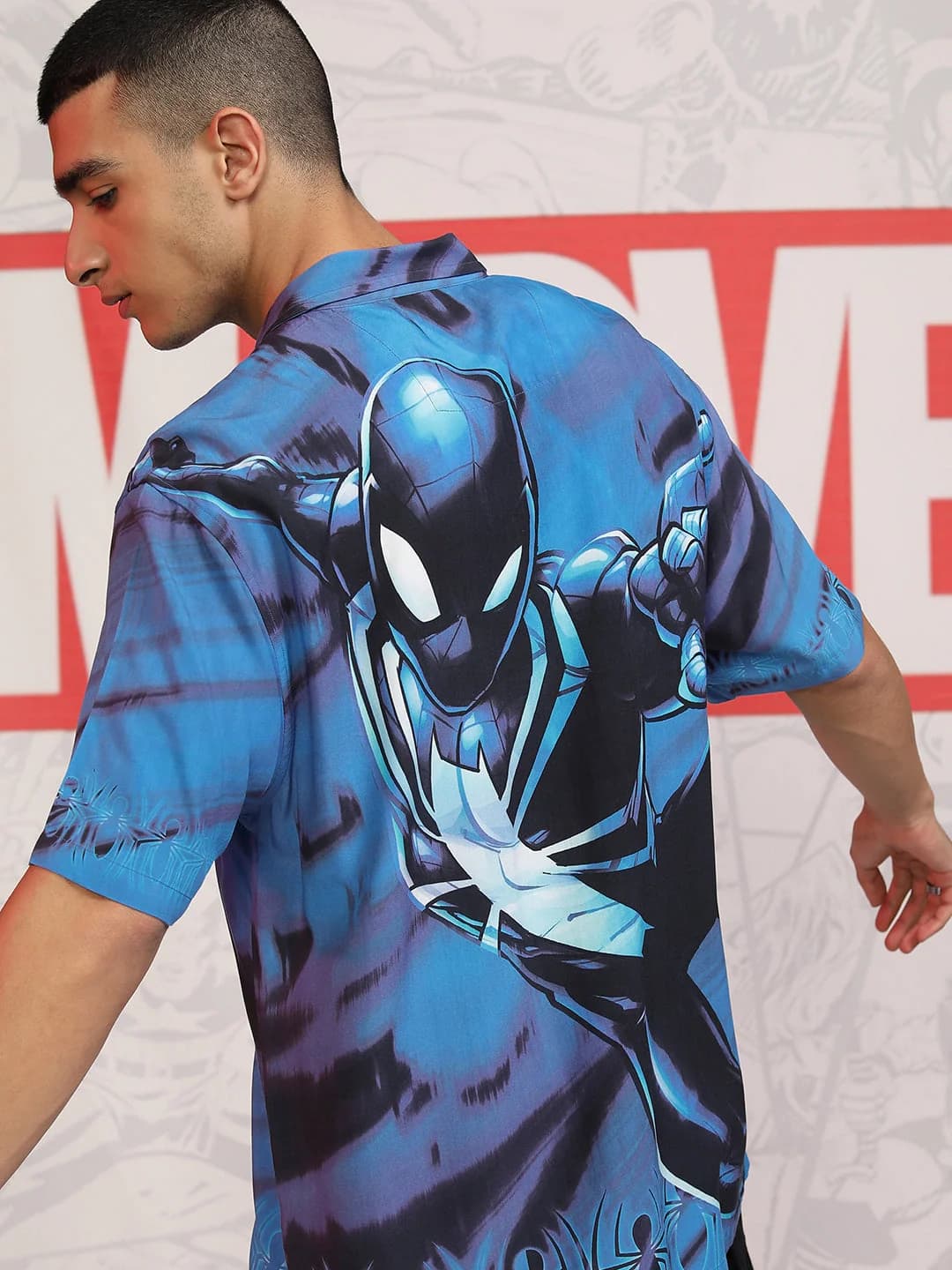Men's Blue Casual Graphic Regular Fit Shirt