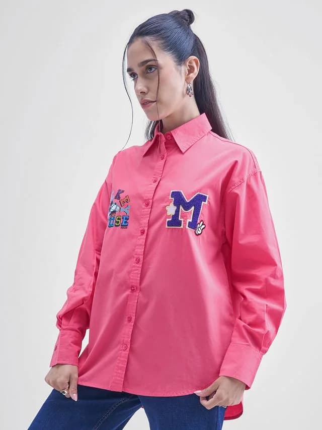Women's Pink Casual Printed Regular Fit Shirt