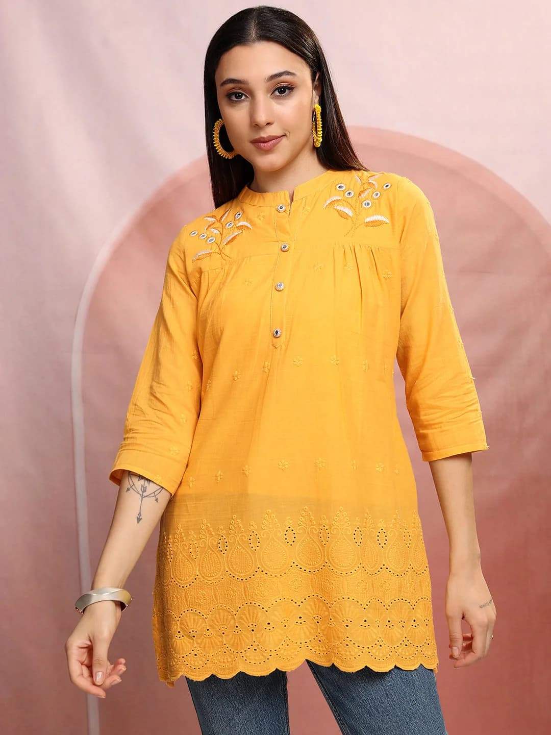 Women's Yellow Casual Regular Fit Top