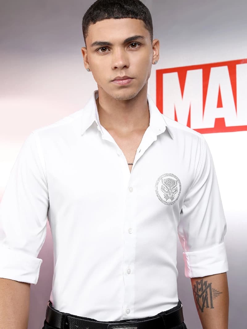 Men's White Casual Solid Slim Fit Shirt