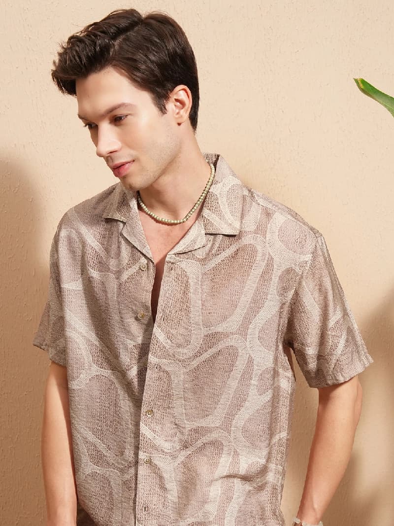 Men's Brown Casual Printed Regular Fit Shirt