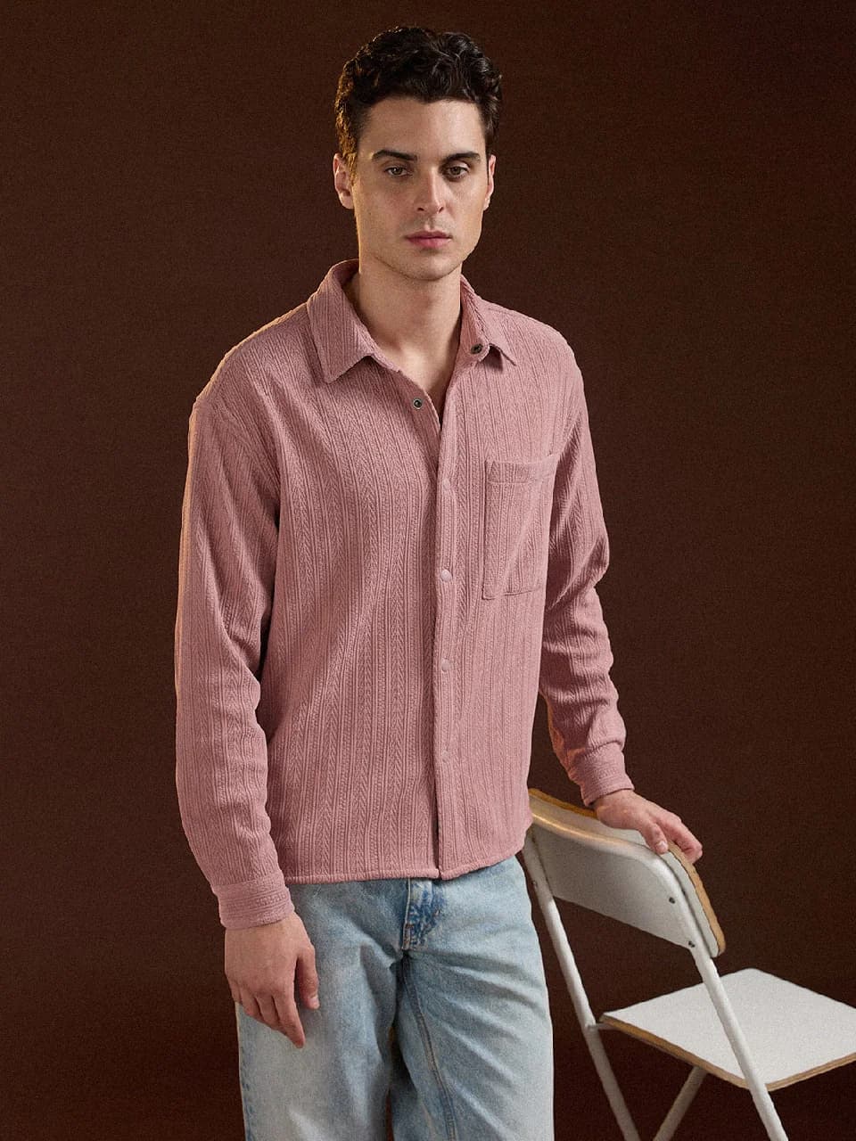 Men's Pink Casual Solid Regular Fit Shacket