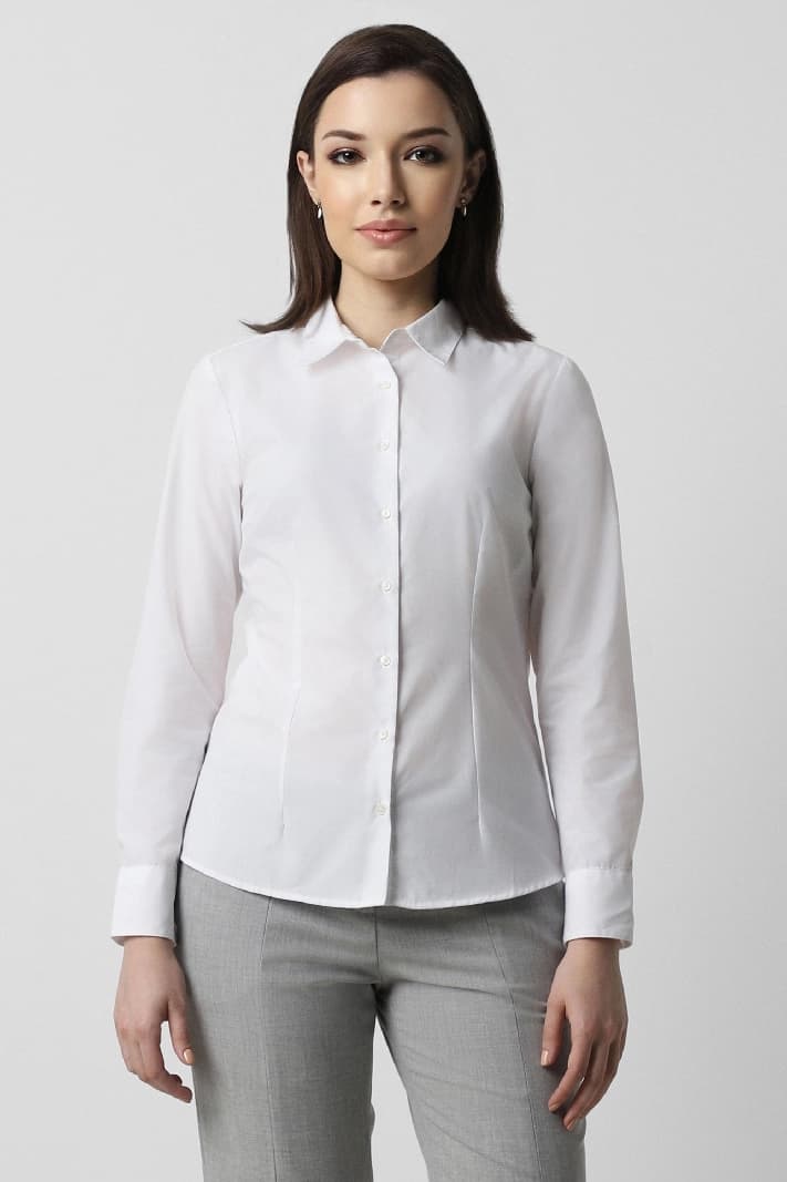 Women's Off White Casual Solid Regular Fit Shirt