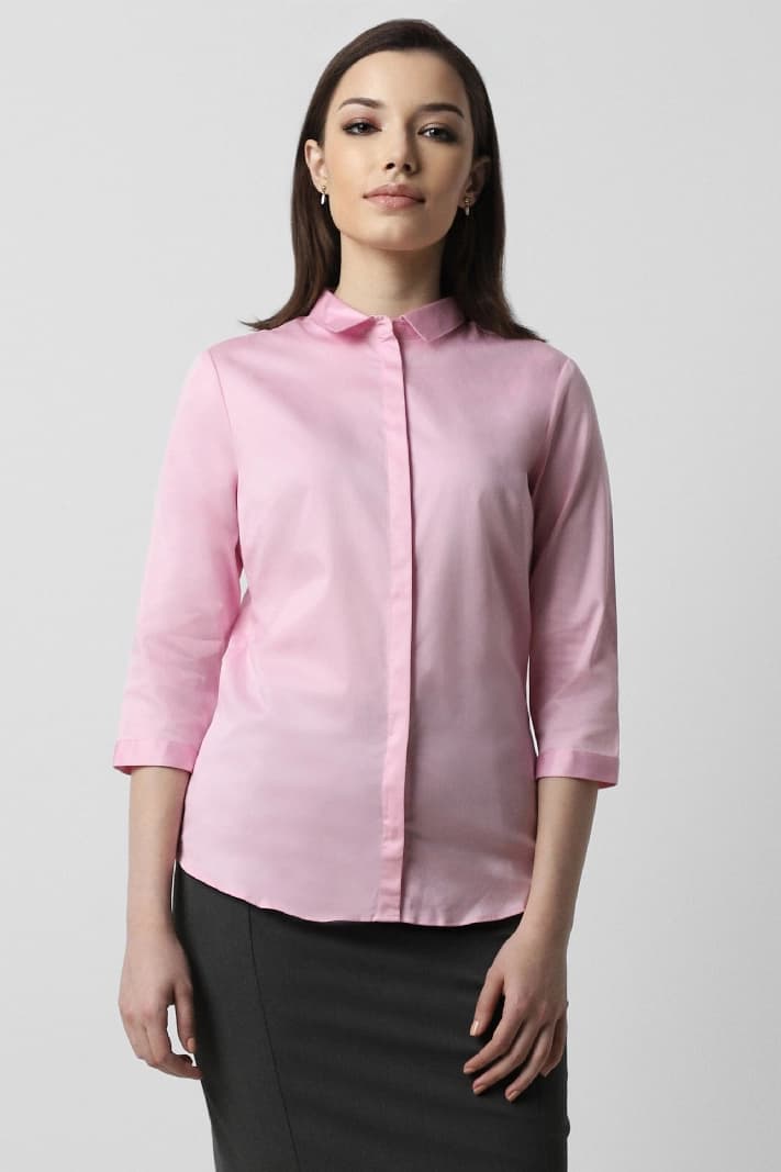 Women's Pink Casual Solid Regular Fit Shirt