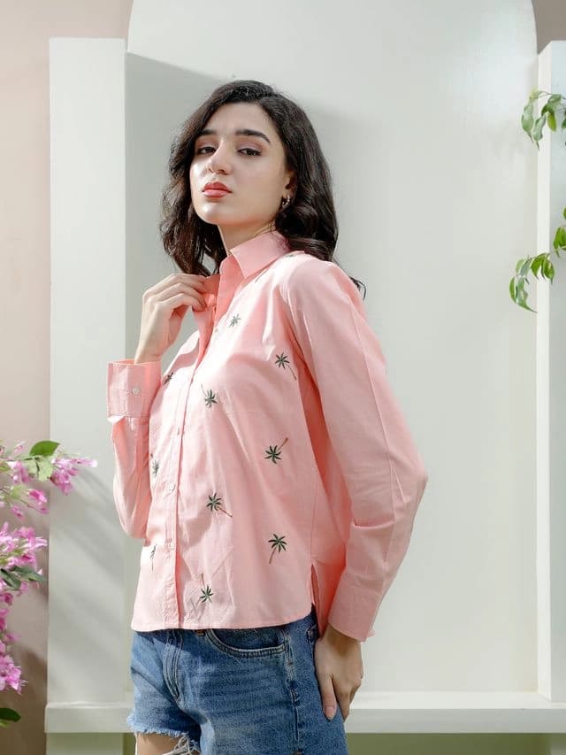 Women's Pink Casual Solid Regular Fit Shirt