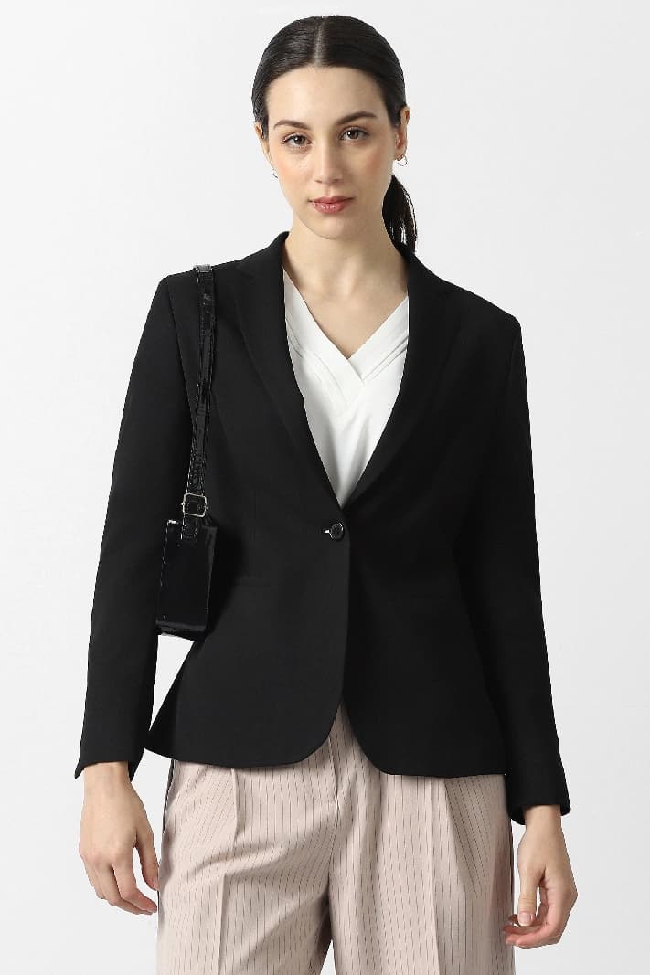 Women's Black Casual Solid Regular Fit Blazer