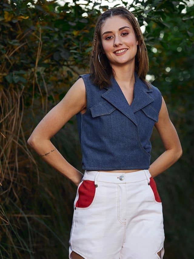 Women's Blue Casual Solid Regular Fit Top