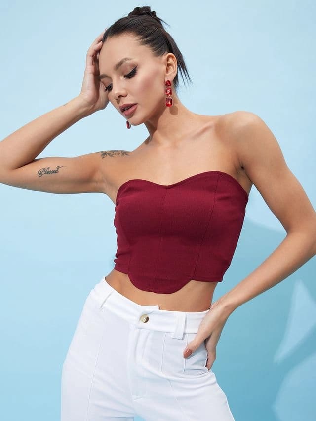 Women's Red Casual Solid Regular Fit Top
