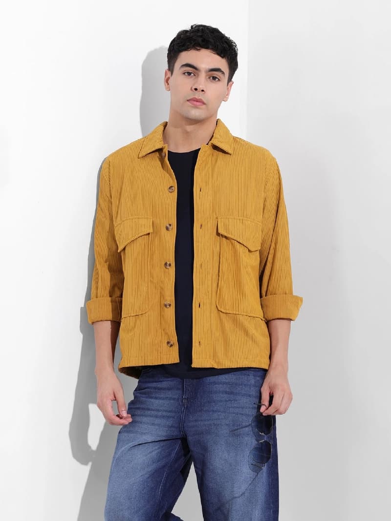 Men's Brown Casual Solid Oversized Fit Shirt