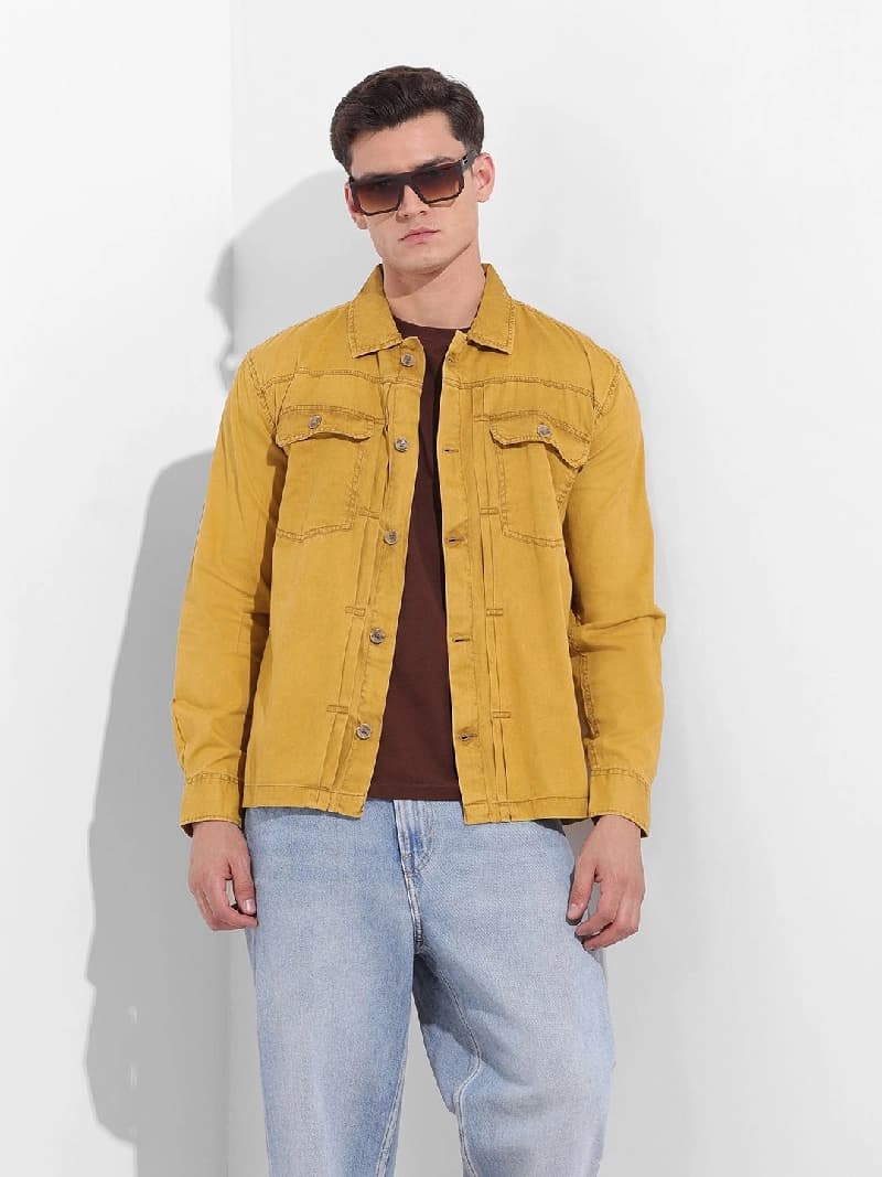 Men's Yellow Casual Solid Regular Fit Shirt