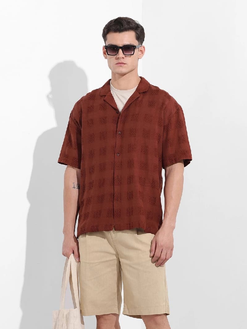 Men's Brown Casual Solid Regular Fit Cotton Shirt