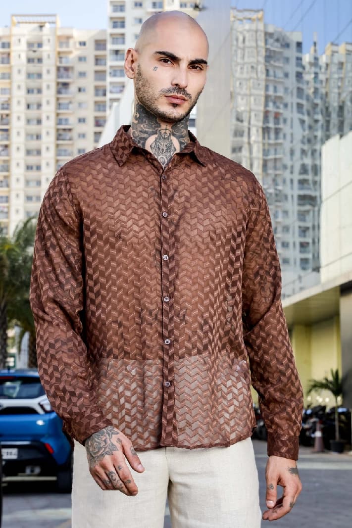 Unisex Brown Casual Regular Fit Shirt