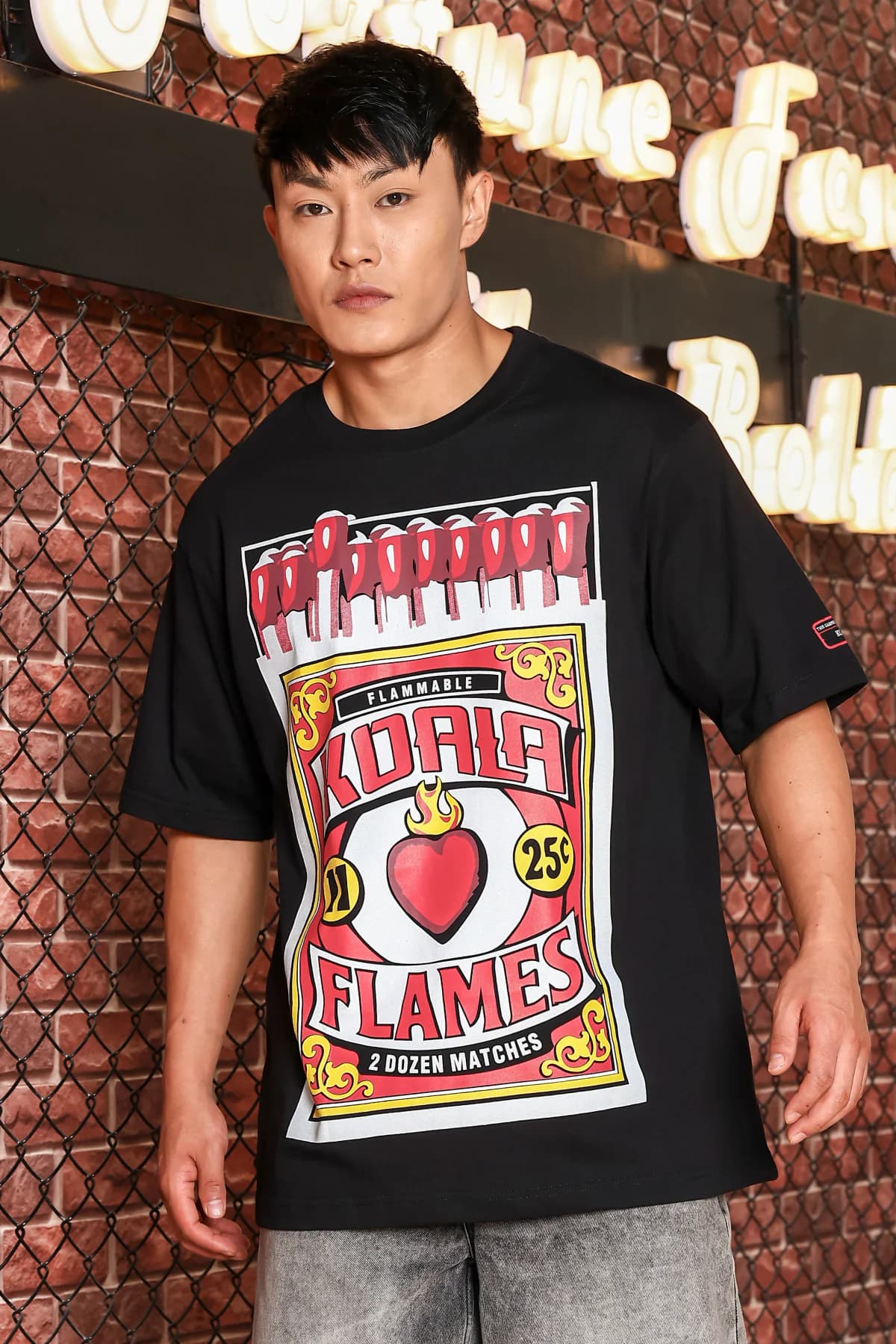 Unisex Black Casual Printed Oversized Fit Tshirt