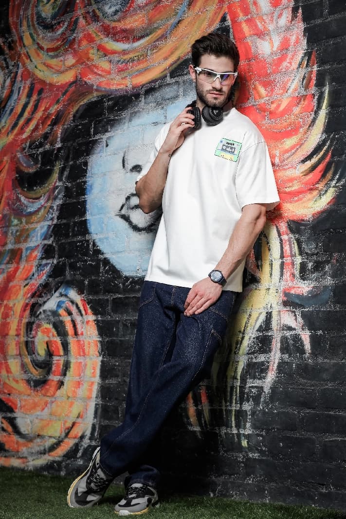 Unisex White Casual Printed Oversized Fit Tshirt