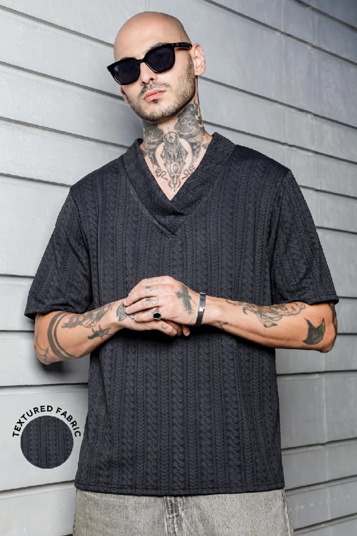 Unisex Black Casual Solid Oversized Fit Tshirt