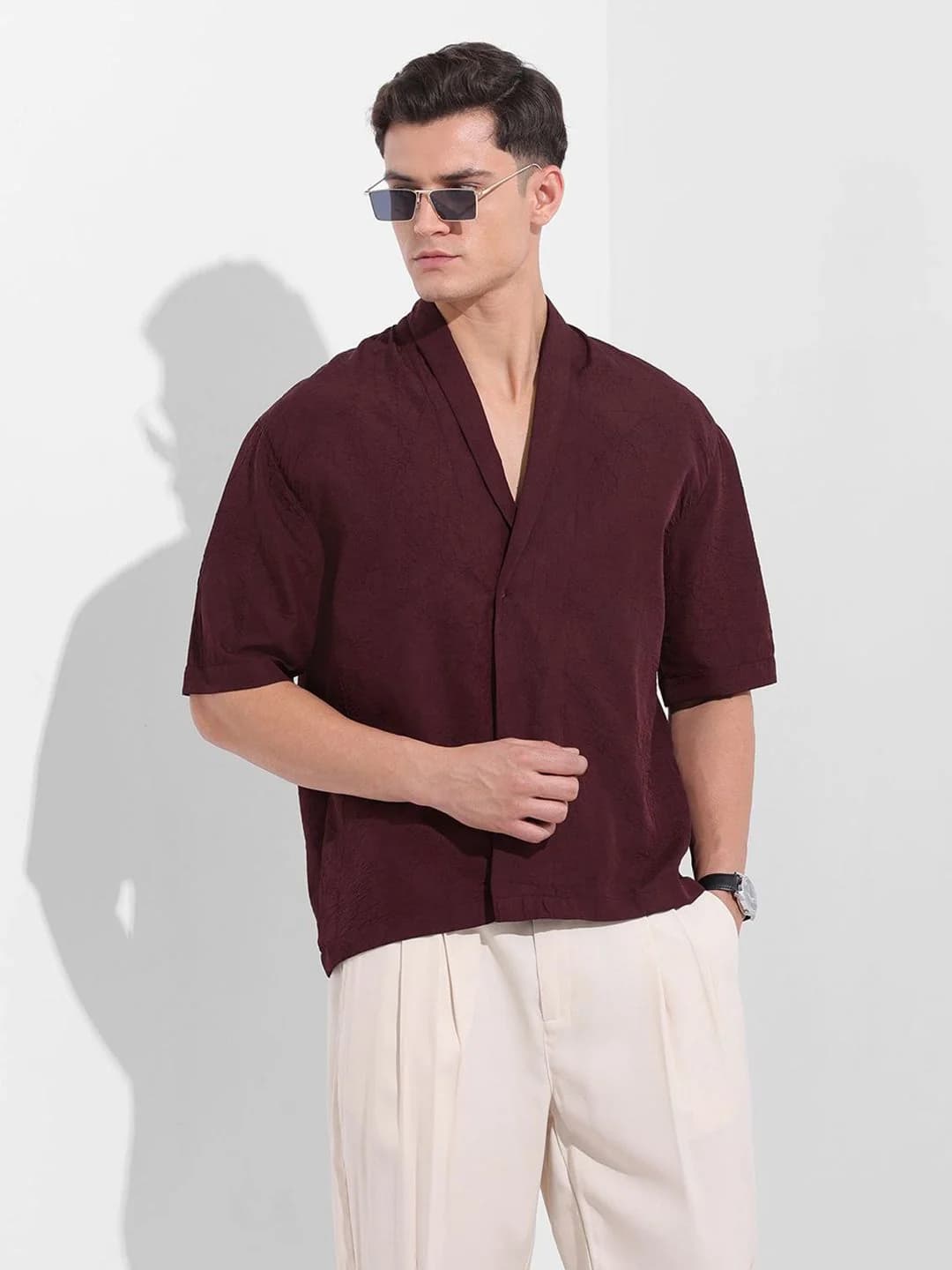 Men's Red Casual Solid Regular Fit Shirt