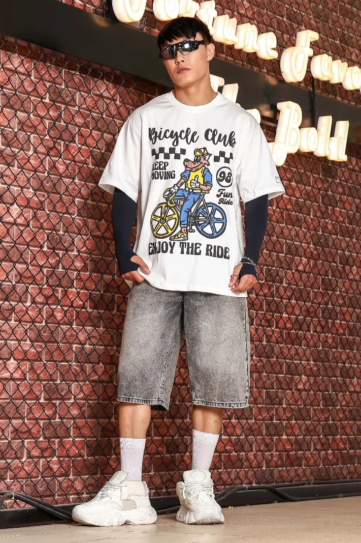 Unisex White Casual Printed Oversized Fit Tshirt