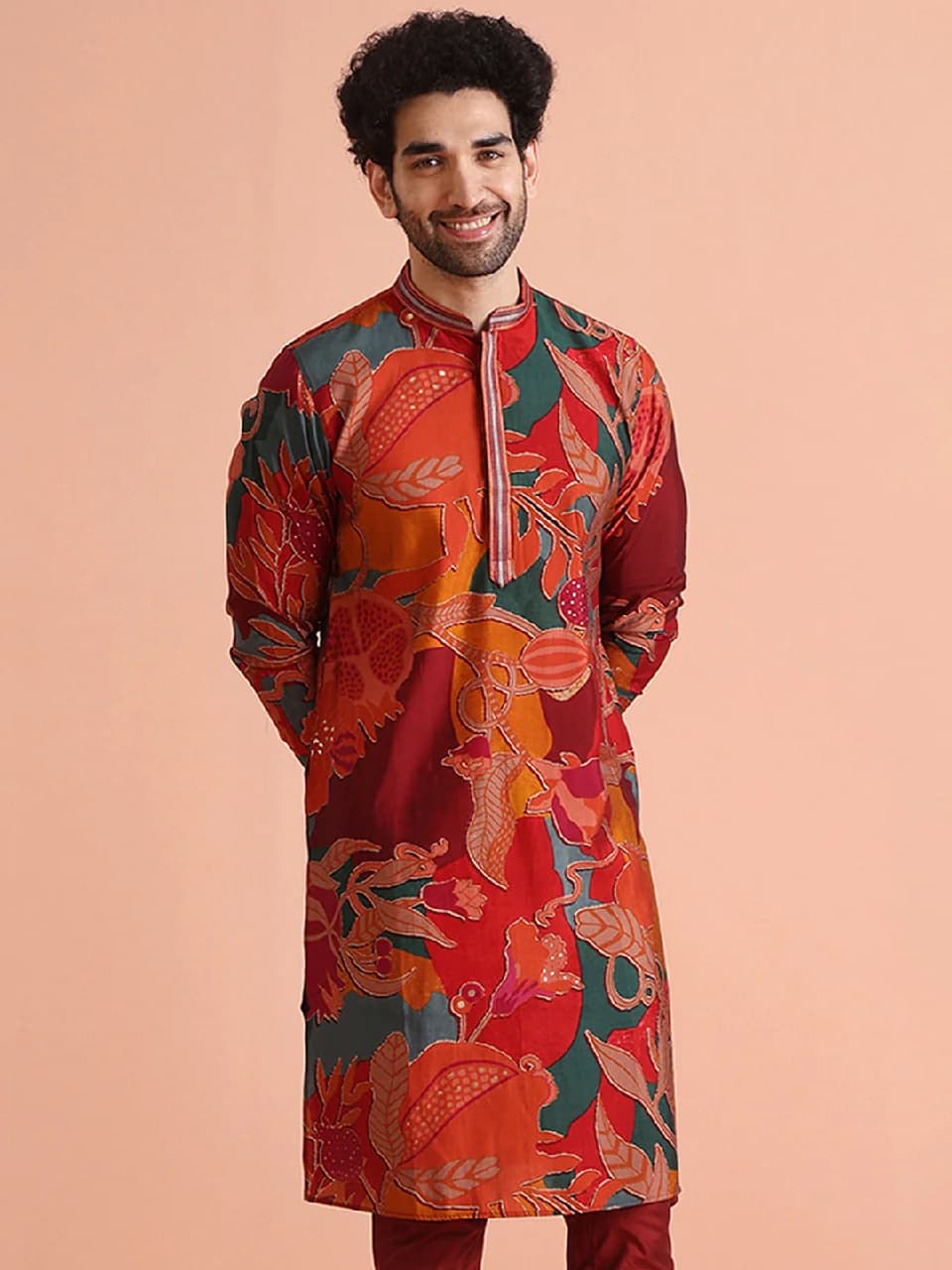 Men's Multicolor Festive Printed Regular Fit Cotton Kurta