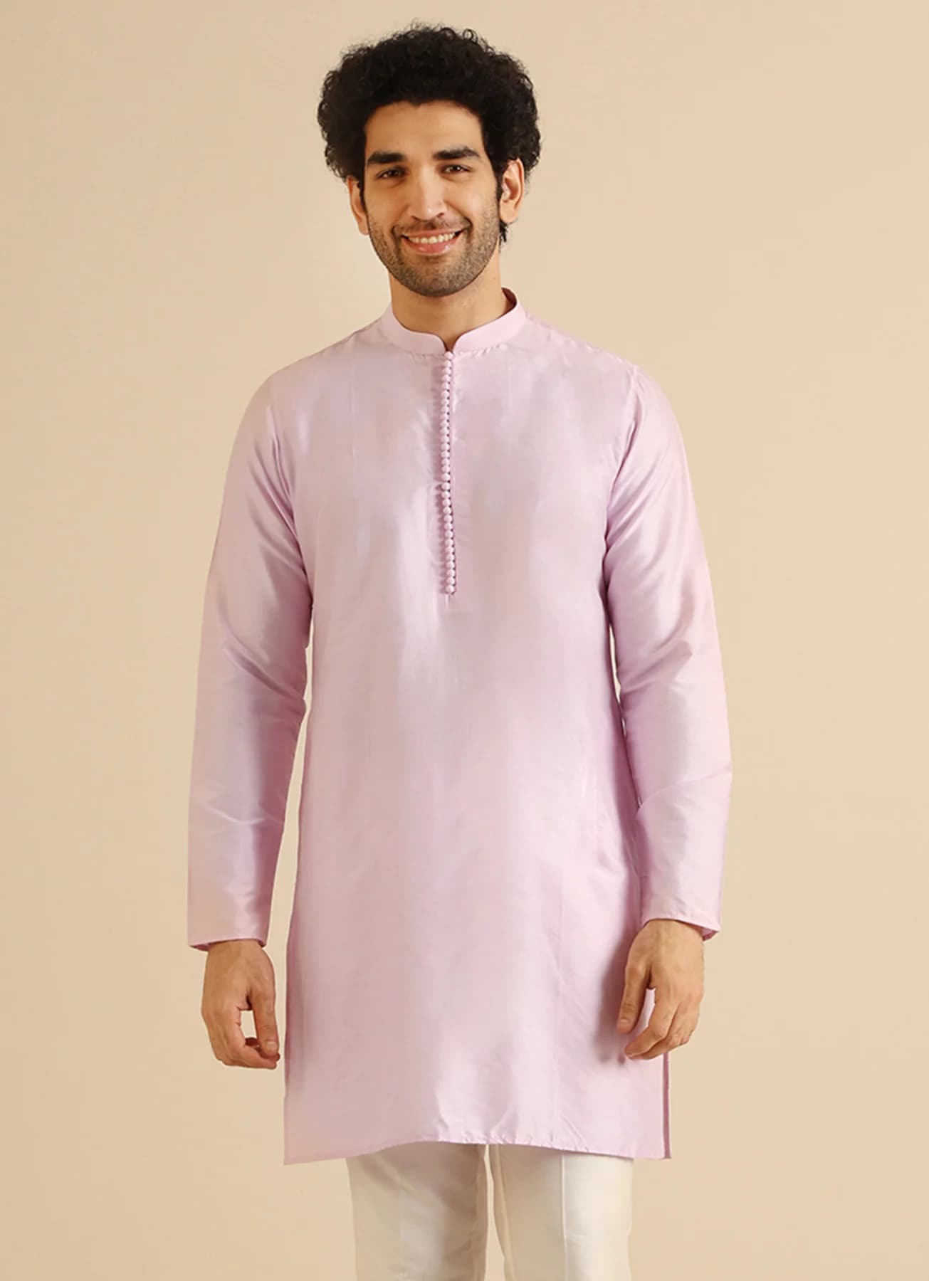 Men's Purple Festive Solid Regular Fit Cotton Kurta