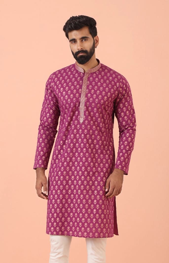 Men's Pink Festive Floral Regular Fit Kurta