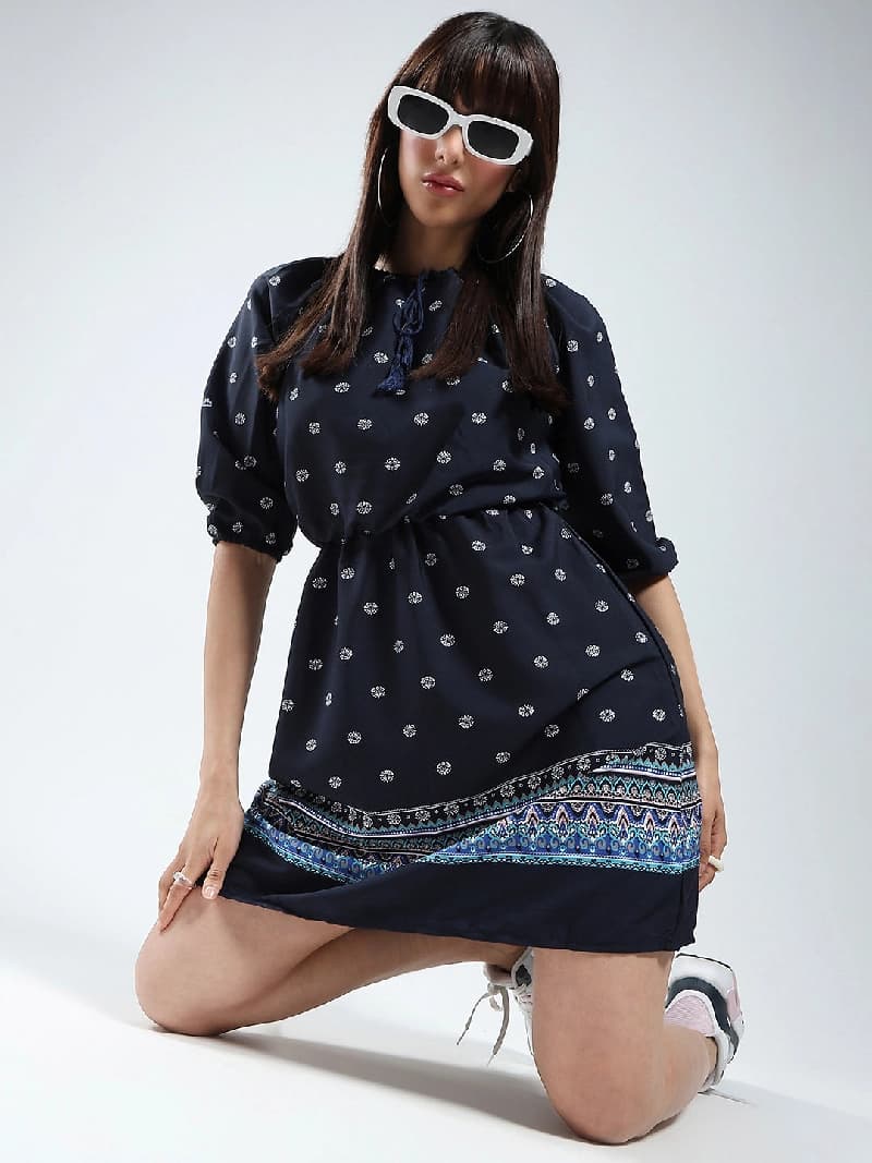 Women's Navy Casual Printed Dress