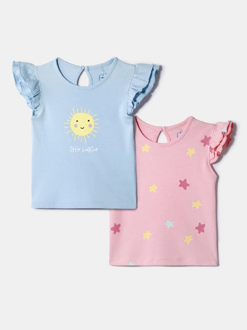 Girls Multicolor Cotton Printed Top - Pack of 2